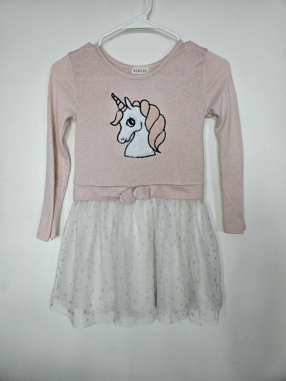 Btween Girls Pink Unicorn Long Sleeve Tutu Dress Size L 10/12 Sparkly Tulle🩷